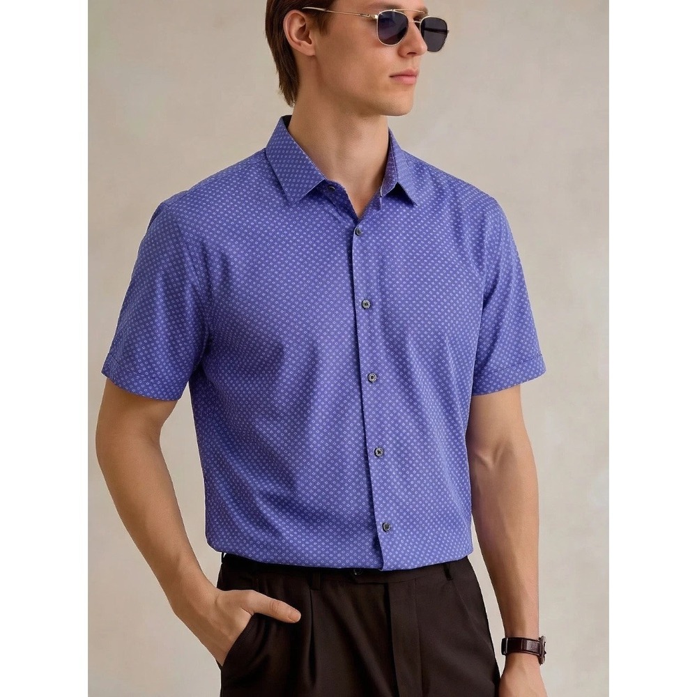 Banana Republic Men's Short Sleeve Button Down Shirt Purple Collared Casual XL